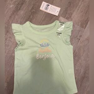 NWT First Impressions - Baby Girl Green Short Sleeve Tee with Ruffled Sleeves